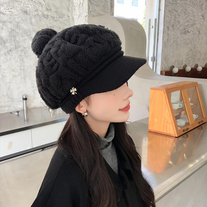 Autumn and Winter Plush Fashionable Women's Beret Outdoor Warm and Casual Duck Tongue Hat