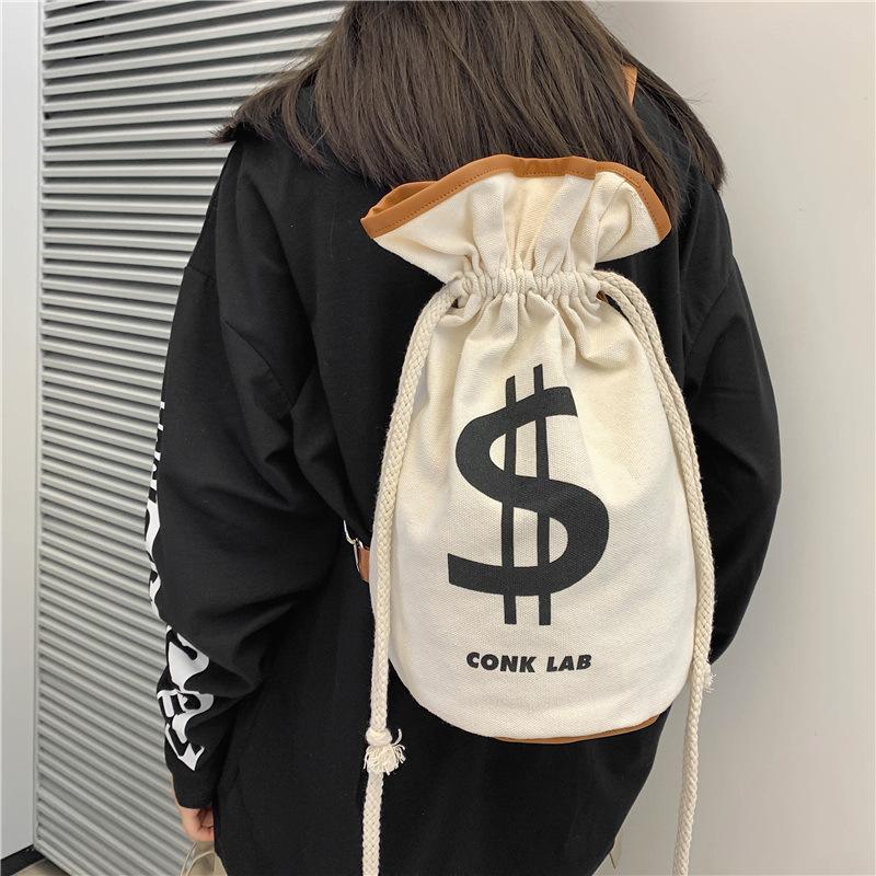 The same canvas bundle bag new trendy 2025 portable storage drawstring single shoulder double shoulder bucket bag fashion