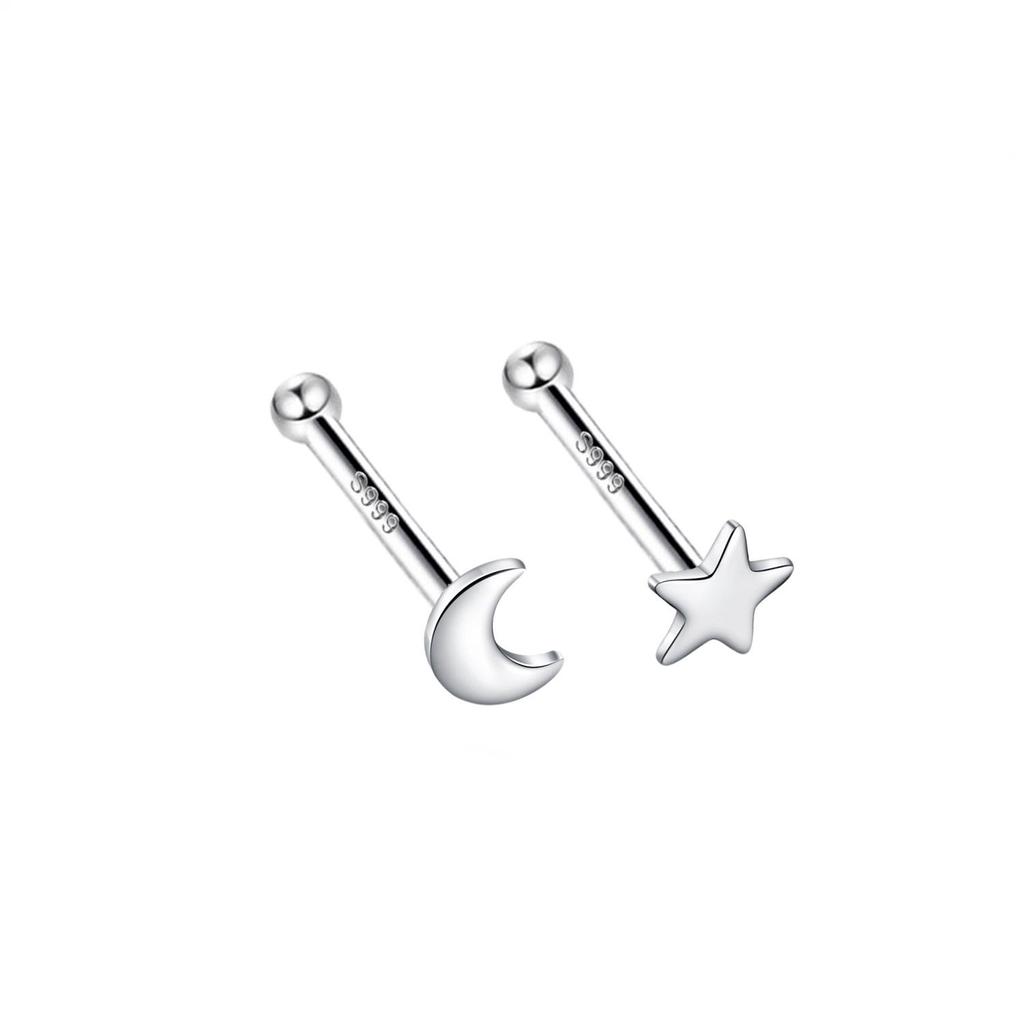 S999 Pure Silver Minimalist Women's Earrings – Small Bean Ear Bone Studs, Anti-Blocking Design for Commuting