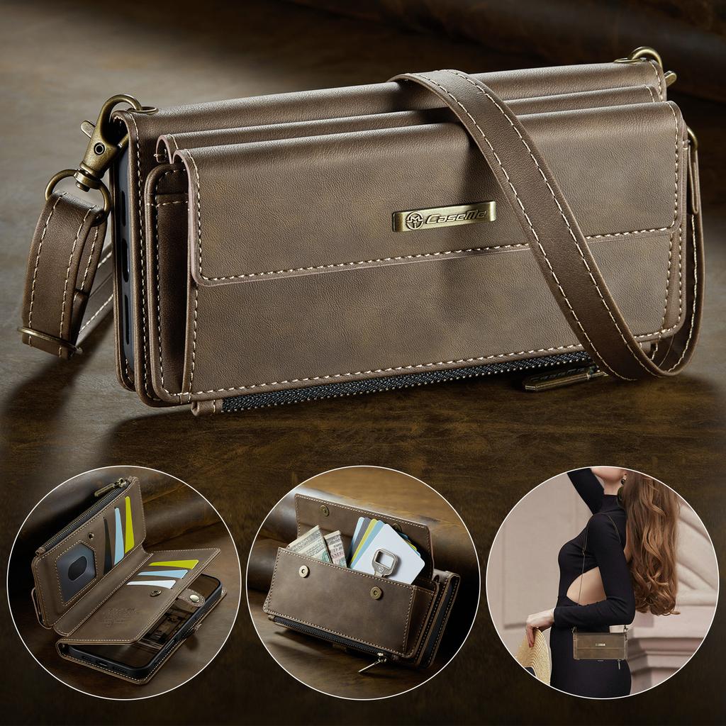 Business Magnetic Card Solt Wallet Leather Case For iPhone 17 Pro Max 16 Plus 15 14 13 12 11 Flip Long Lanyard Bag Book Cover