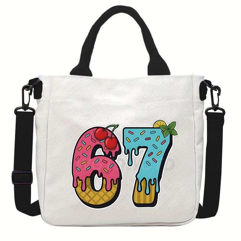 Steal a Brainrot 67 Unicorn Printed Student Crossbody Bag Casual Canvas Shoulder Bags