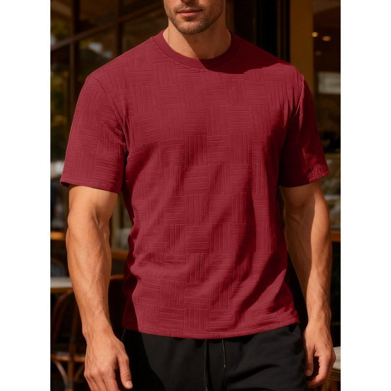 Men Geometric Textured Fabric Crew Neck Short Sleeve Casual Multiple Color Options T Shirt