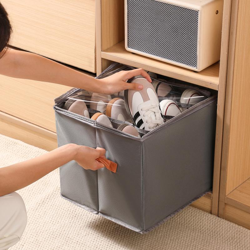 1Pc Foldable Oxford Fabric Shoe Organizer With Lid Dustproof Storage Box For Shoes Clothes Accessories Home Organization