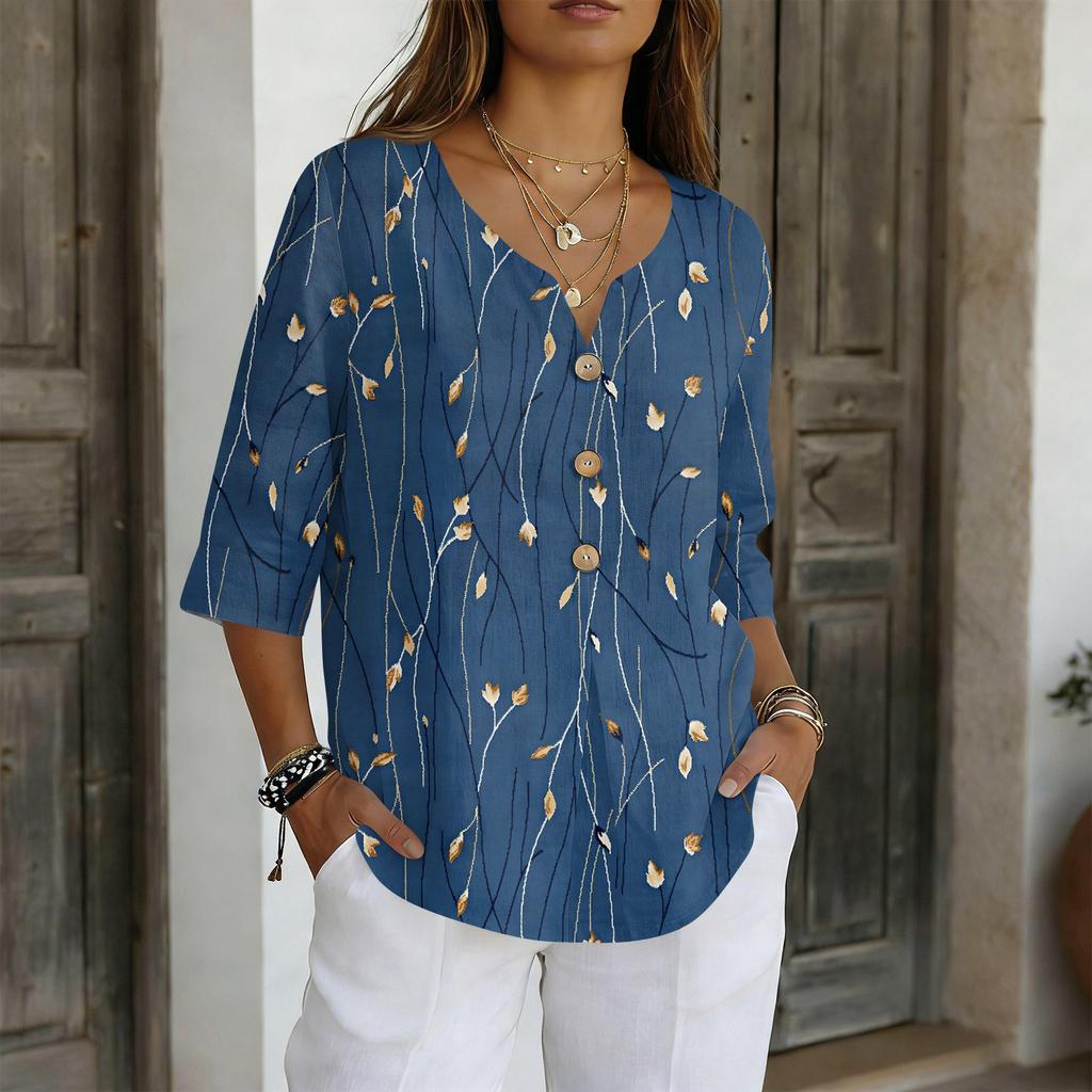 Damenhemden Elegante Freizeit-T-Shirts 3/4-Ärmel Tunika-Oberteile Basic-T-Shirts Pullover Arbeitsblusen