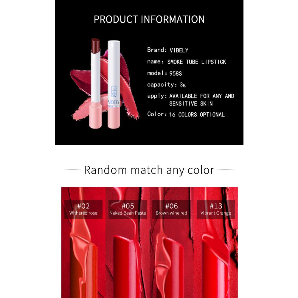 VIBELY Matte Non-Stick Pipe Lipstick Enkel Liten Fin Leppestift Rosa