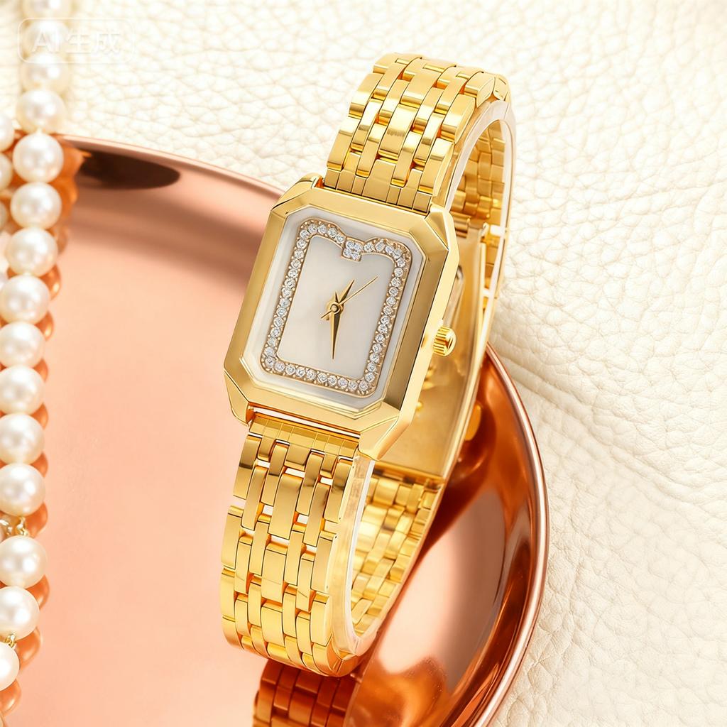 Fashionable Luxury Diamond Square Dial Alloy Strap Women's Quartz Watch, Suitable for Daily Wear, Christmas Gift