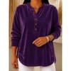 Autumn Winter New Women's Gold Velvet Top Casual Loose V-Neck Button Long Sleeve T-Shirt Velour Tee