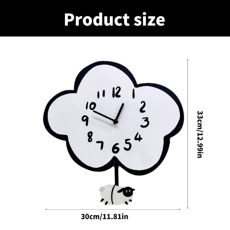 Mute Wall Hanging Clock with Quiet Movement and Swing Sheep Pendulum Cartoon Cloud Shape for Children Bedroom Decors