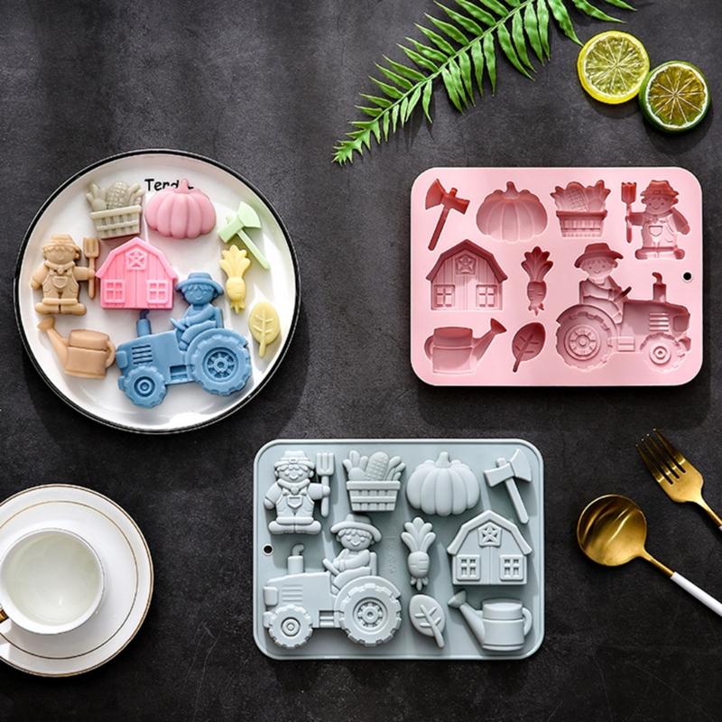 Reusable Food Grade Silicone Baking Molds 9 Farm Animal Vegetable Designs Mould For Cakes Candies Crafts