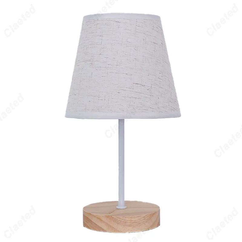Creative LED Solid Wood Fabric USB Small Table Lamp Living Room Study Bedroom Bedside Atmosphere Decoration Lighting Fixtures