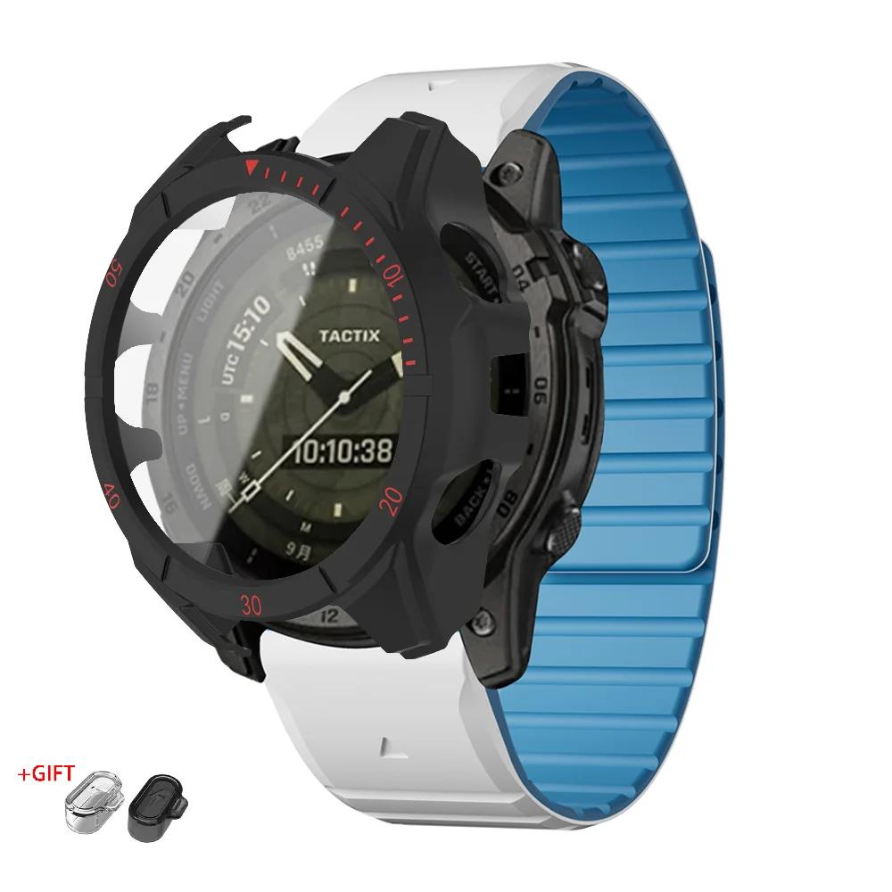 Strap+Case For Garmin Fenix 8 47 51mm Tempered Glass Cover Magnetic Silicone Band QuickFit Bracelet Protector Fenix8 Accessories