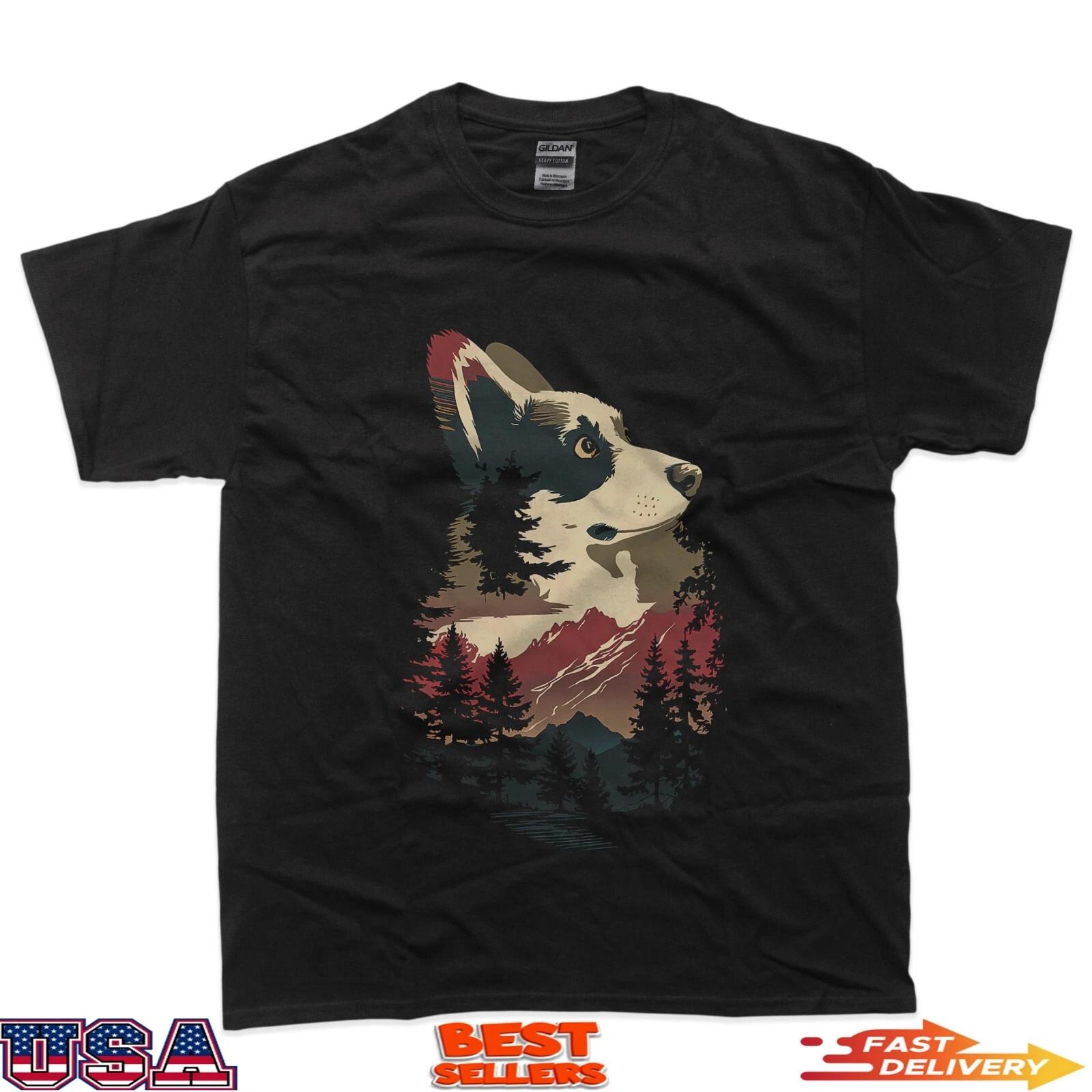 

Vintage Cute Corgi Dog Lover Mountains Travel T-Shirt 2XL