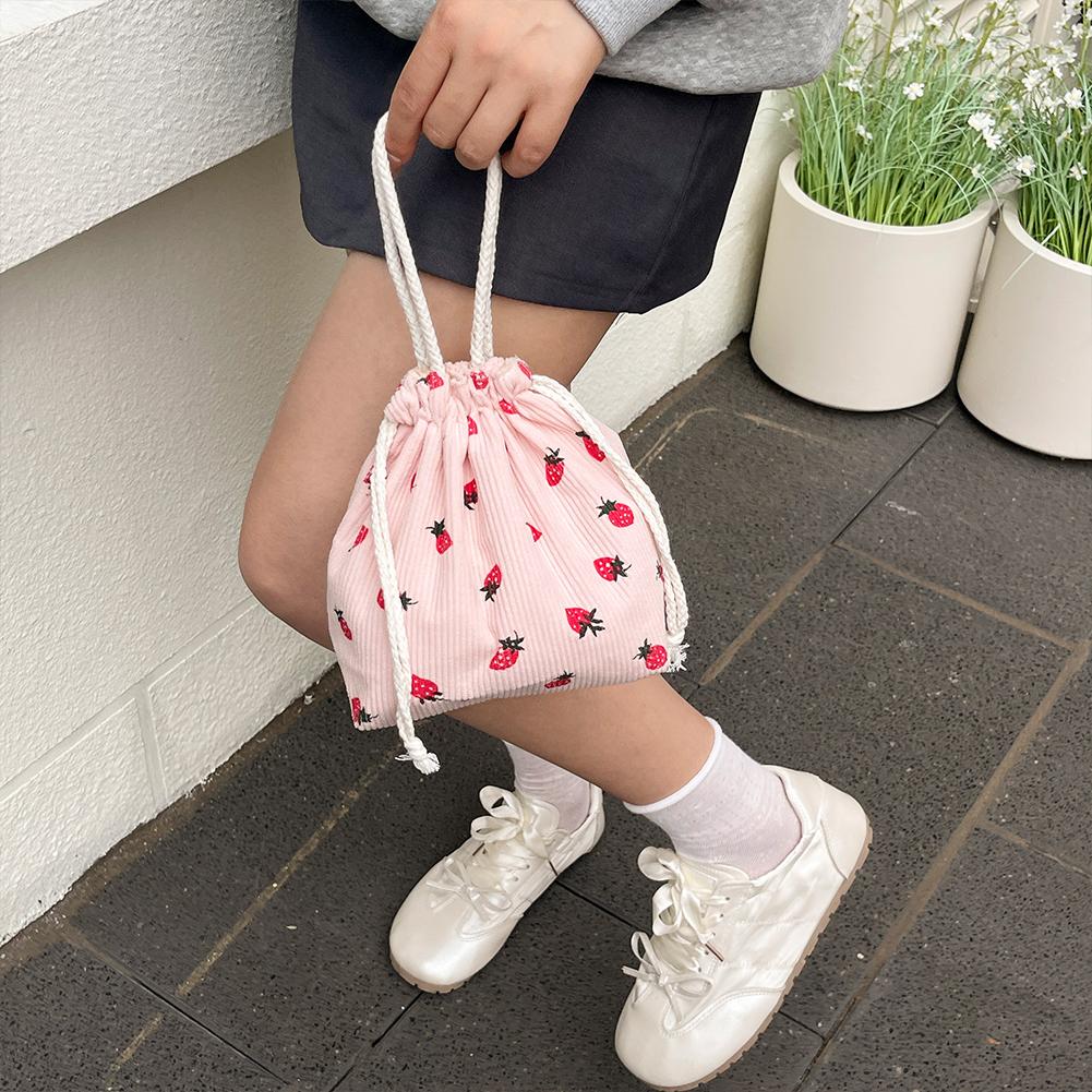 Corduroy Strawberry Bucket Bag Casual Tote Bag Chic Hobo Bag for Women Everyday College Travel