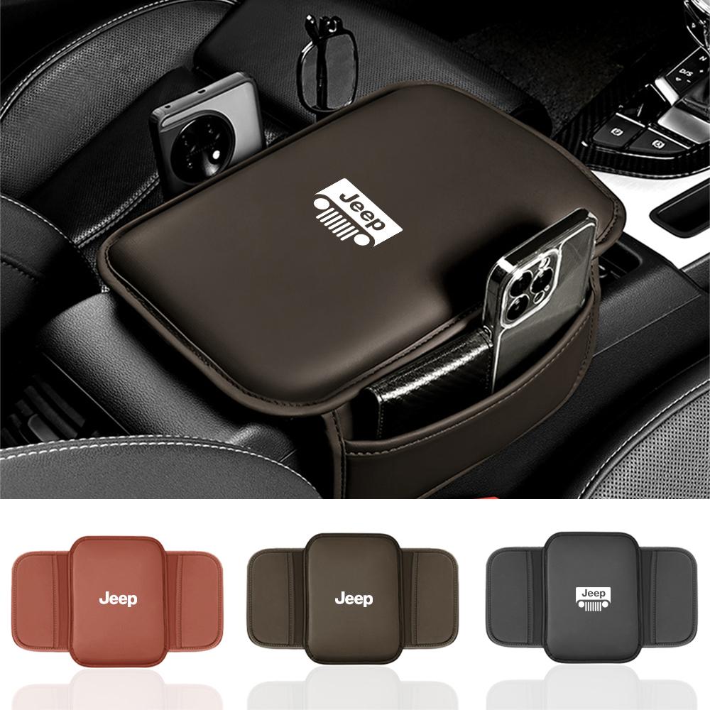 Leather Car Armrest Box Pad Car Center Console Arm Rest Protector Cover with Storage Pocket For Jeep Renegade Wrangler Jk Compas