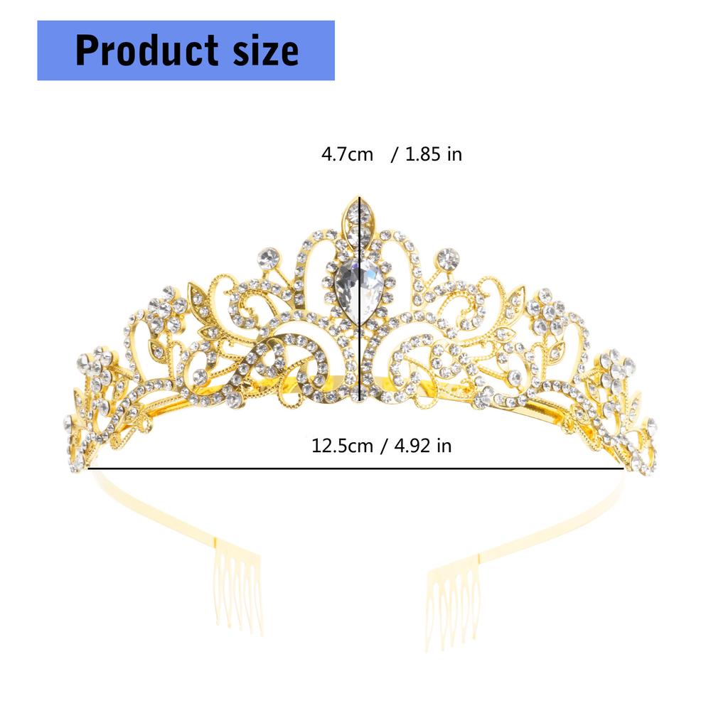 Shimmering Crystal Tiara Crown Princess Wedding Headpiece Gold Rhinestone Baroque Headband for Proms and Birthday