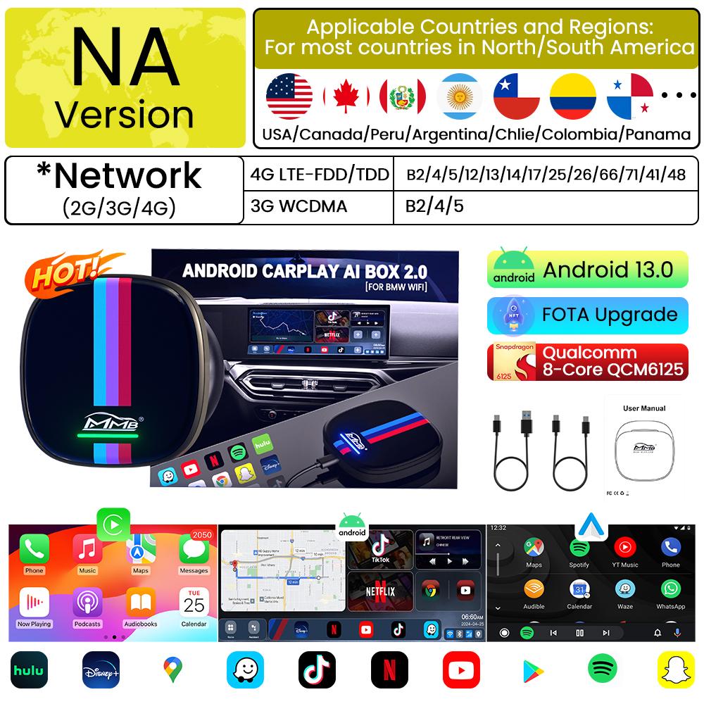 MMB CarPlay AI Box QCM6125 Android 13 OS for 2018-2025 BMW ID6 ID7 ID8 ID9 8GB+128GB YouTube&Netfilx Multimedia Streaming TV Box