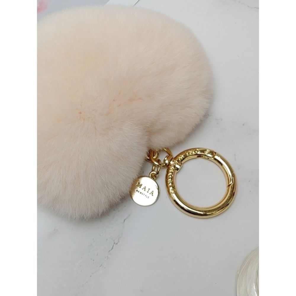 MAIA Rabbit Fur Heart Keychain & Charm - Cream