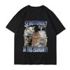 Serotonin In This Economy Funny Cat Meme TShirt Women Casual Trendy Short Sleeve T Shirt Streetwear Unisex Clothing Graphic Y2K