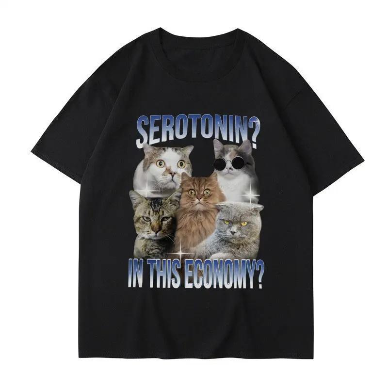 

Serotonin in This Economy Funny Cat Meme TShirt Women Casual Trendy Short Sleeve T Shirt Streetwear Women Clothing Graphic Y2K S