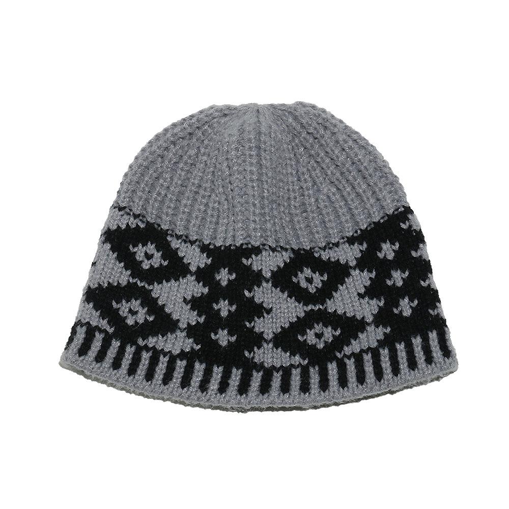2025 Herbst- und Winter-Neue Wollmütze Koreanische Version Bohème Geometrisches Rautenmuster Strickmütze Thermische Abdeckmütze Damen Kälteschutzmütze