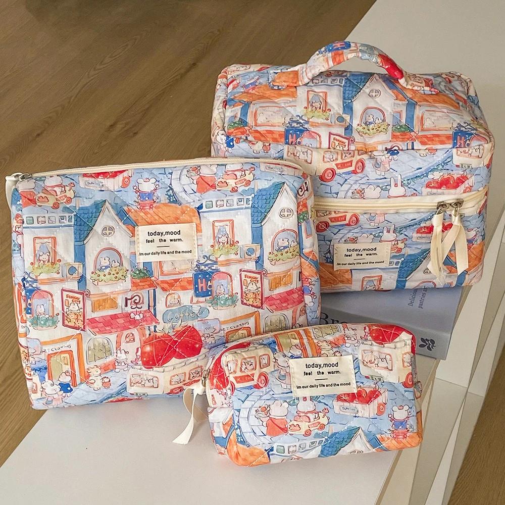 

2025 3 Bags Sets Women Makeup Bag Large Capacity Cosmetic Toiletry Makeup Pouches Handbag Make Up Square Zipper Quilting Bag