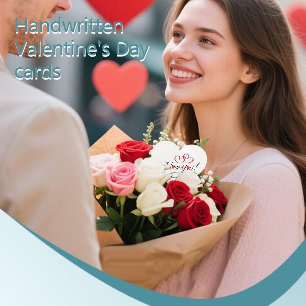 60Pcs White Heart Valentines Day Gifts Tags Gold Lanyard Handwritten Style Heart Paper Tag Small Cards Valentine's Day Labels