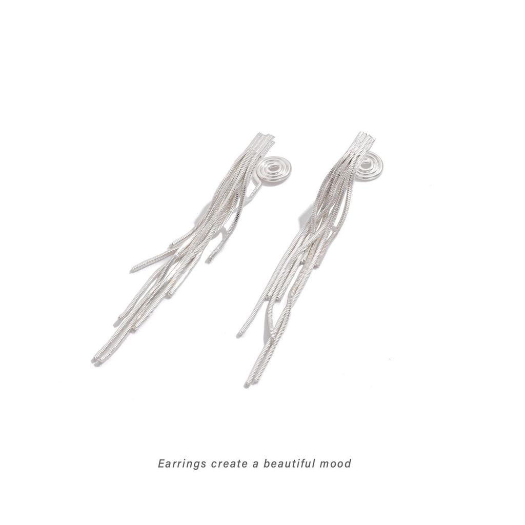Elegant Silver Fringe Clip-On Earrings for Women - No Piercing Needed, High-End Everyday Design