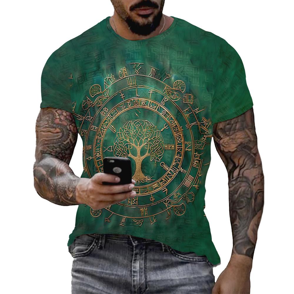 Summer Round Neck 3D Retro Print Top Fashionable Casual Short Sleeved Men's T-shirts
