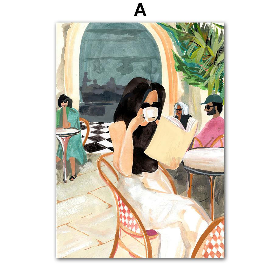 

Путешествия Пейзаж Настенное Искусство Кофе Женщина Чтение Бассейн Лист Холст Картина ПостерыПечать Картины Для Гостиной Интерьер Комнаты Декор 21cm×30cm NoFrame