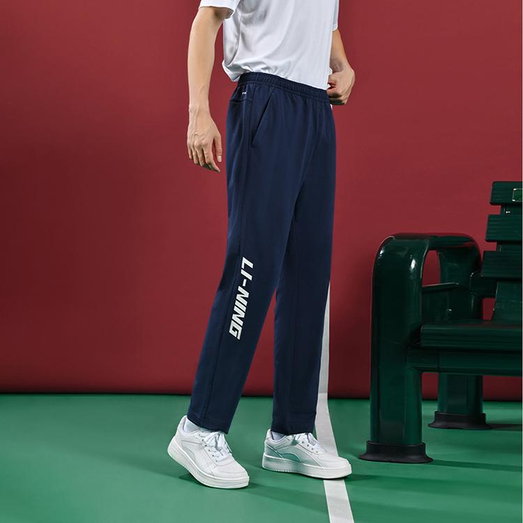 Li-Ning Solid Color Mid Waist Straight Leg Casual Pants Unisex Pants Ink-Blue AKLU495-2