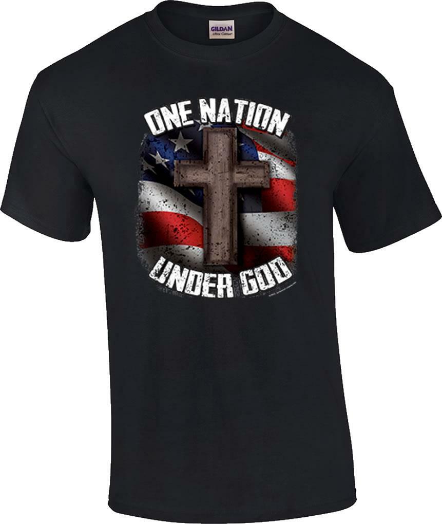 One Nation Under God T-Shirt Patriotic Flag Christian Cross Shirt M