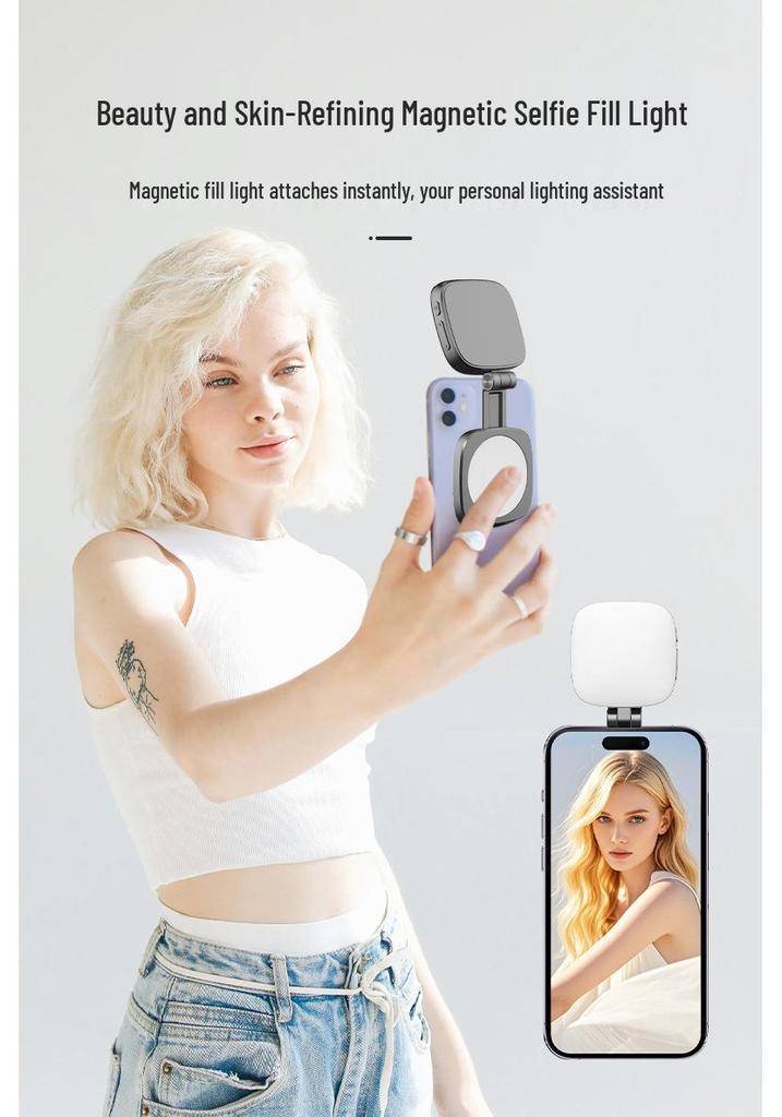 Luz de Preenchimento Magnética Portátil: Espelho dobrável para selfies e maquiagem para transmissões ao vivo e fotografia.
