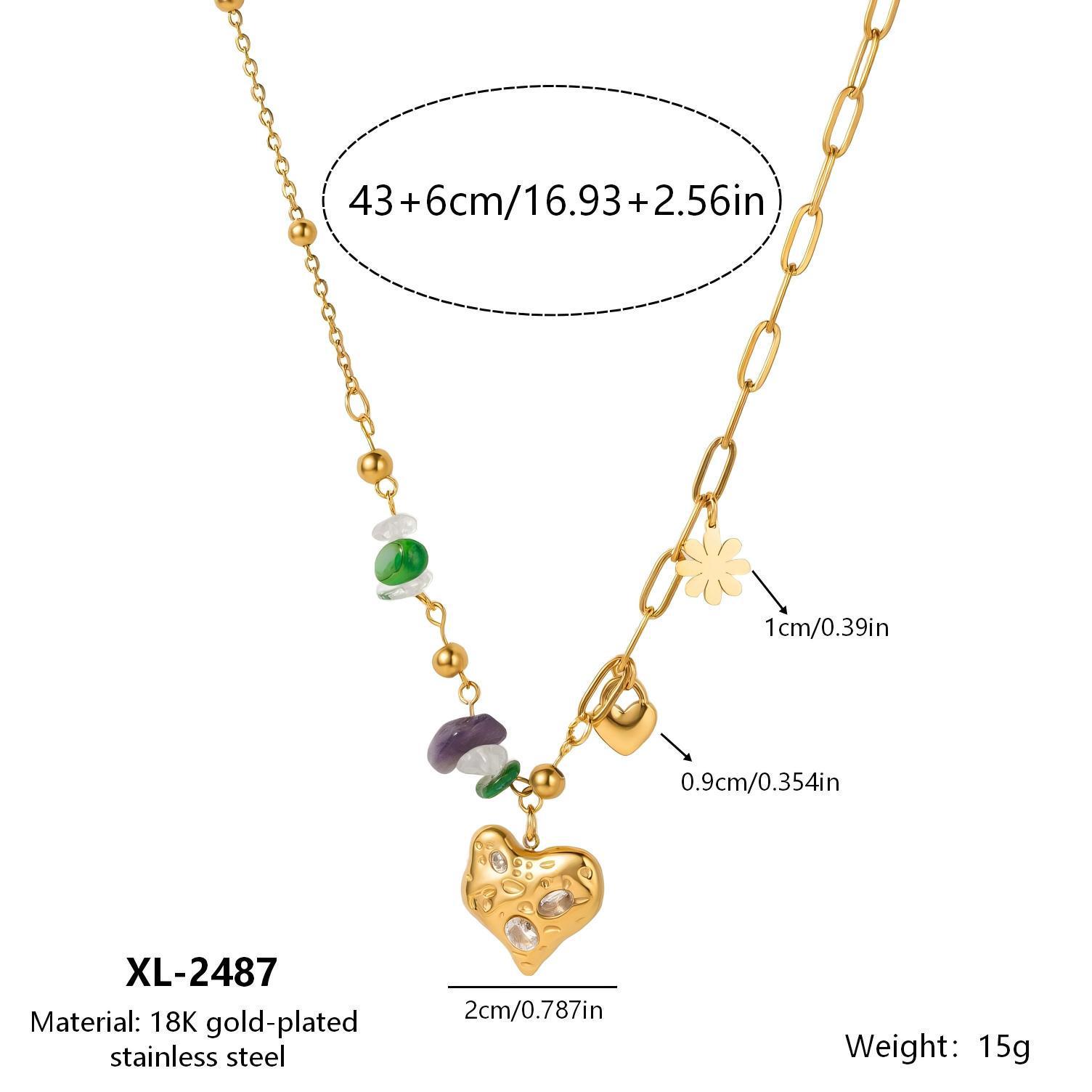 18K Gold Plated Titanium Steel Multi-Heart Diamond Pendant Necklace 18K