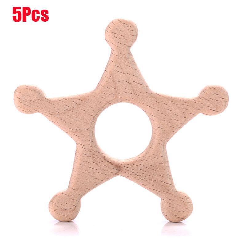 5Pcs Baby Animal Beech Wood Teething Rodent Flowers Clouds Tiny Rod Wooden Teether For Baby Pacifier Chain Pendant Chew Toys