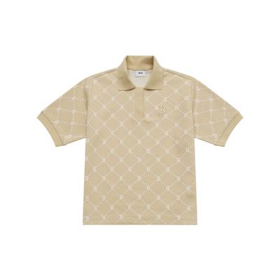 MLB Monogram Boston Red Sox SS25 Diamond Pattern Comfortable Sports Short Sleeve Polo Shirt Women Tops Light-Beige 3FPQM0253-43BGL