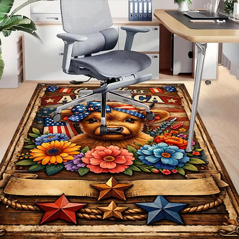 1PC American Flag Cow Non-Slip Floor Carpet, Office, Family, Bedroom, Studio - Large Area Rug, Vibrant Colors, Longlasting Material-C0459