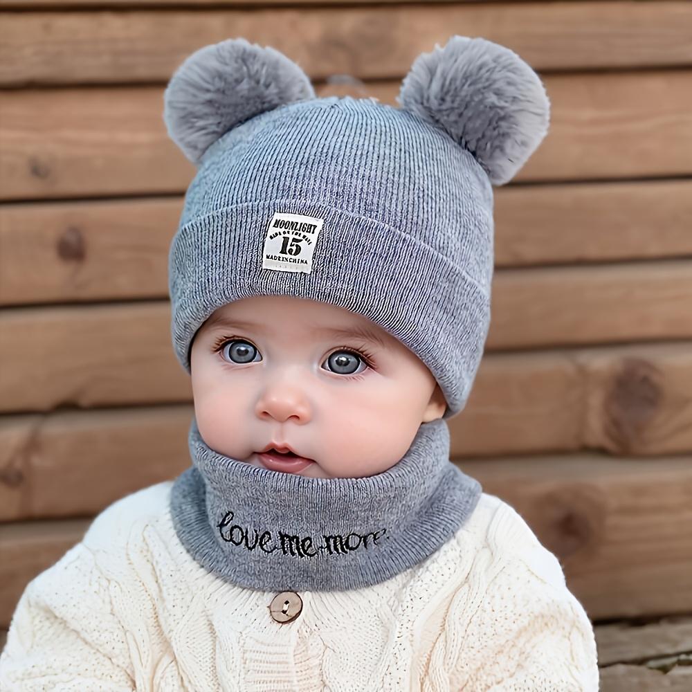 2pcs Winter Baby Hat Scarf Set Toddler Girl Boy Cap Knitted Beanie Fur Ball Cartoon Bear Snow Outfit Infant Accessories