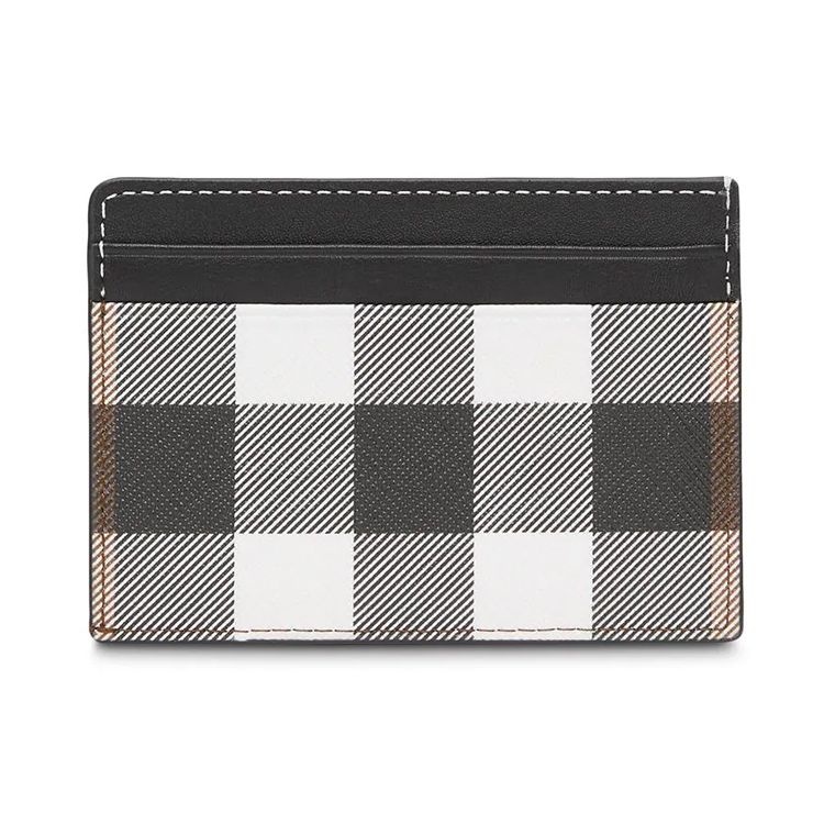 Burberry Check Leather Card Holder Wallet Unisex Wallets Black White 8036672