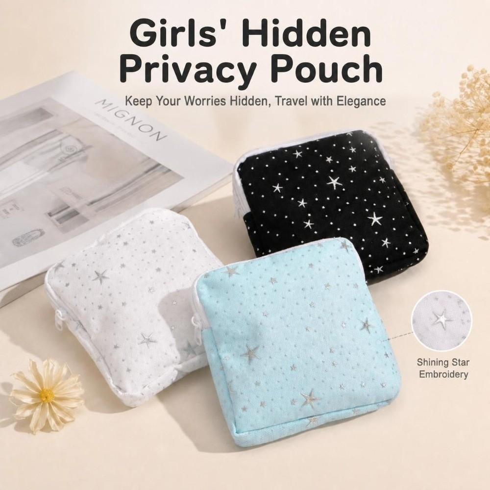 Silver Star Print Sanitary Napkin Storage Bag Portable Feminine Period Pouch Women Girls
