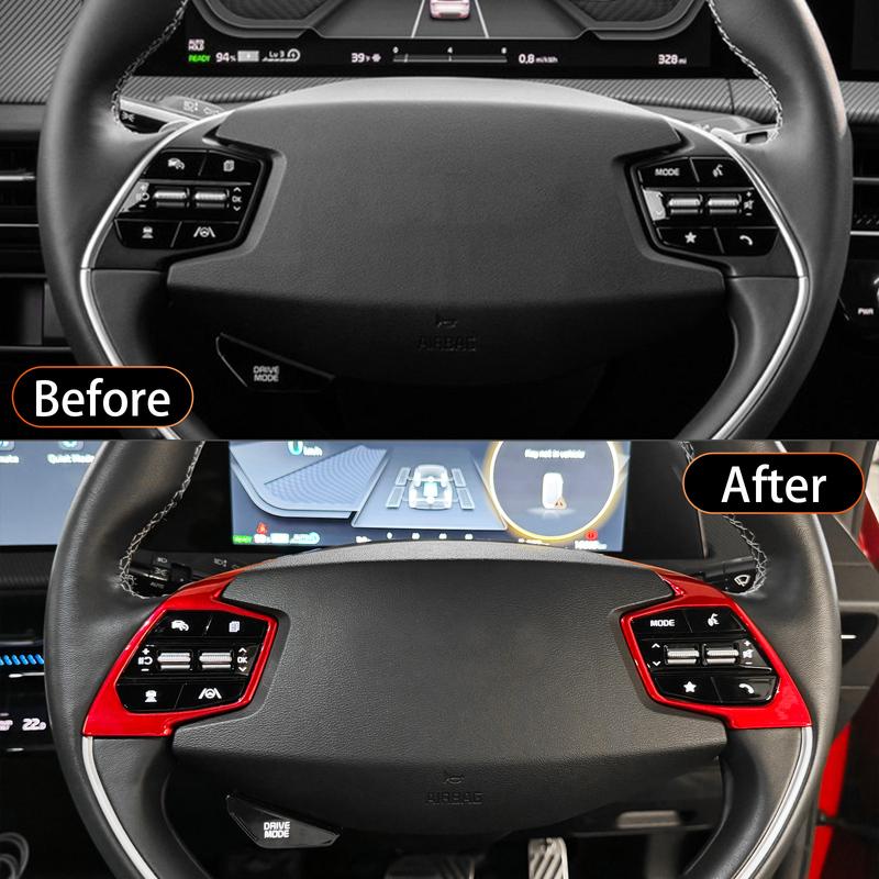 For Kia EV6 Niro SG2 2pcs Red Inner Steering Wheel Button Frame Trim Cover Interior Mouldings Car Upgrade Decoration Accessory