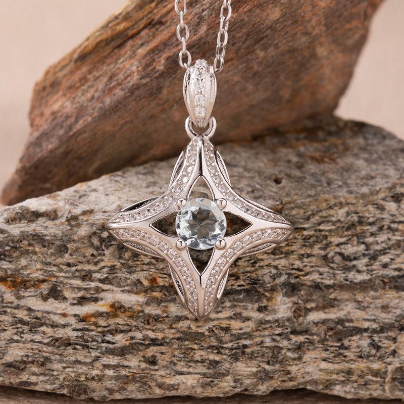 Natural Sapphire Diopside Topaz Aquamarine Colored Treasure Necklace Women'S S925 Silver Star Pendant
