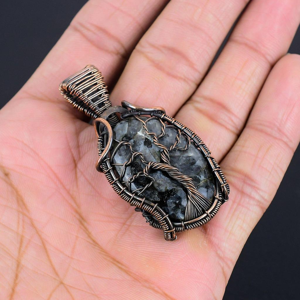 Larvikite Pendant, 999 Copper Wire Wrapped Pendant Gemstone Jewelry, Handmade Pendant Amazing Jewelry, Gift For Her