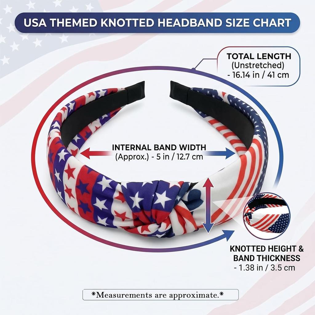 Miskate 4PCS American Flag Headbands for Women Girls Independence Day 4th of July Red White Blue Patriotic USA Bow Knotted Wide