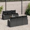 Ensemble de canapé de jardin 7 pièces avec coussins en rattan poly noir acacia, Canapé de jardin 2 places avec rangement 3356196