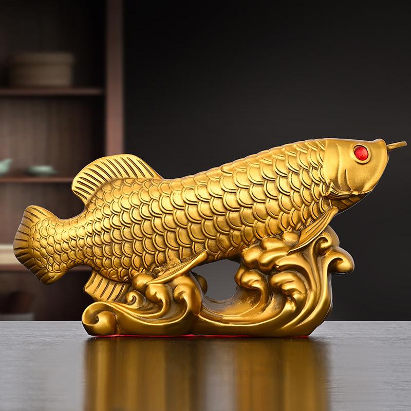 Solid Brass Fish Ornament Ruyi Fish Golden Dragon Fish Wealth Fish Home Living Room Study Office Desktop Decoration Craft