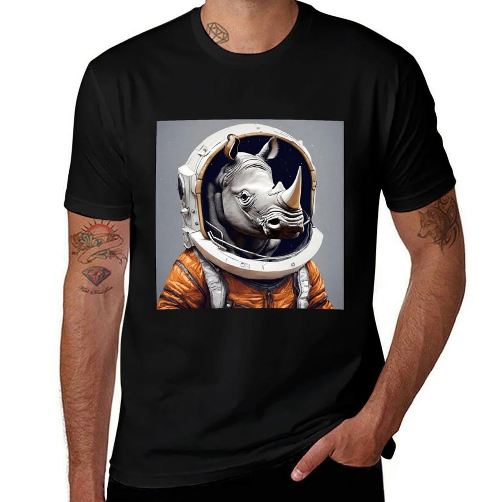Space Rhino T-Shirt Big Size Crew Neck T-Shirt