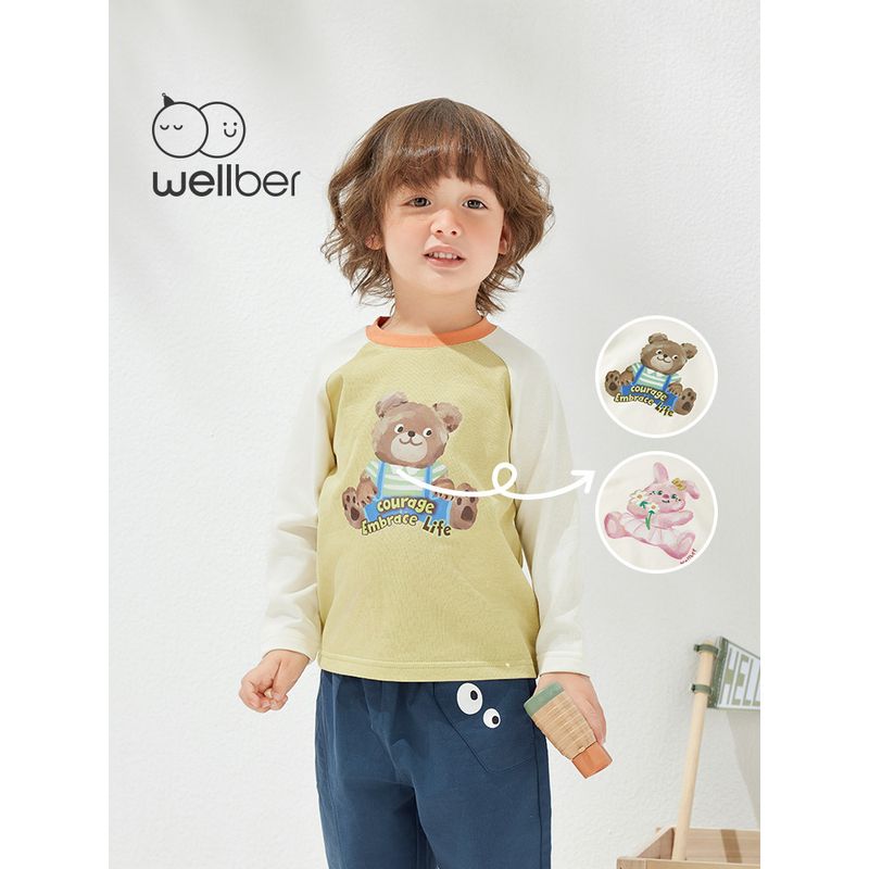 Wilberu Boys and Girls Base Layer T-Shirt Long Sleeve 2024 New Color-Blocked Cartoon Toddler Tops