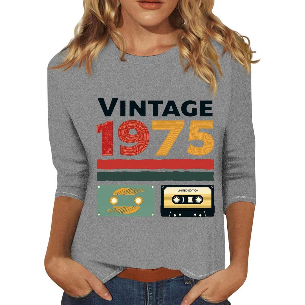 Women's Fashionable Casual Three Quarter Sleeve Printed Collar Pullover Top