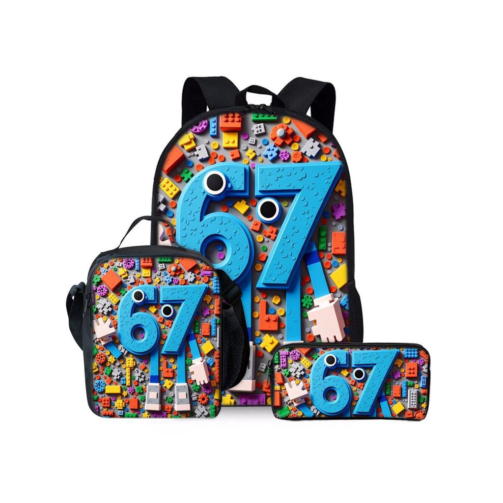 Cartoon Neuheit Seltsam Cool Zahl 6 7 3D Druck 3 Stück/Set Schüler Schultaschen Laptop Tagesrucksack Rucksack Brottasche Federmäppchen