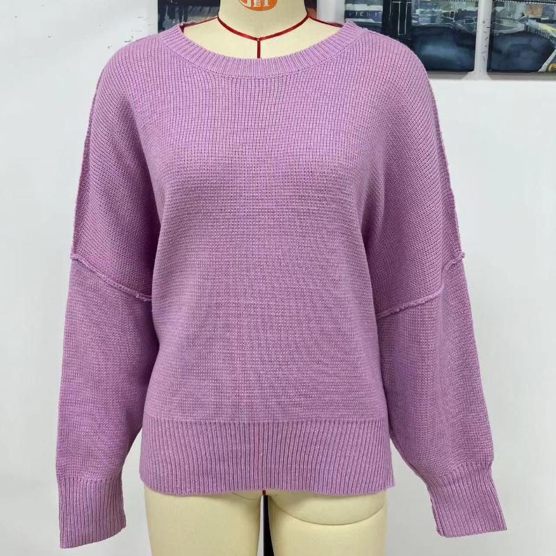 IHUASU Autumn and Winter Fashion Women's O-Neck Knit Loose Split Pullover Sweater